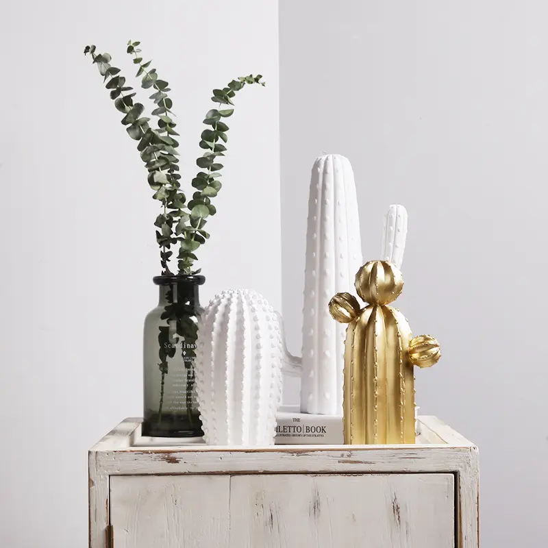 Скандинавский простой стиль керамический белый золотой кактус Фея колонна аксессуары для дома модель комнаты креативное украшение полимерные изделия