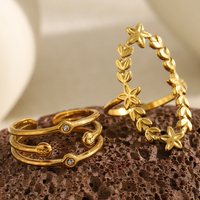 Anillo Abierto Dreamshow Cross Dot de Acero Inoxidable, Anillo Personalizado de Moda para Mujer, Chapado en Oro, Regalo para el Día de la Madre