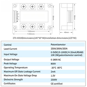 Regulador de Voltaje CA Trifásico SCR, Módulo de Relé, 4-20MA/ 0-10V/0-5V, Relé de Estado Sólido de Potencia con Tiristor, 0-440VAC 300A - Product Image 2
