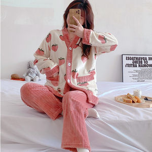 Abbigliamento da notte in flanella cartone animato Kawaii autunno inverno abiti da notte caldi termici PJ con chiusura elastica in vita - Product Image 3