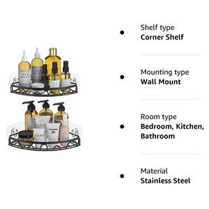 <span class=keywords><strong>ANA</strong></span> Étagère de rangement triangulaire murale à 2 niveaux auto-adhésive, ensemble de paniers de douche d'angle pour salle de bain et cuisine - Product Image 6