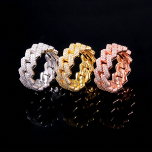 En stock Nouveauté Bague Hip Hop de mode à deux rangées de diamants Moissanite VVS plaquée or argent S925 - Product Image 1