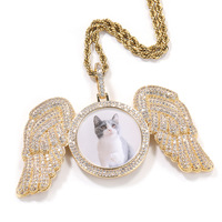 YYN Promotion Collier Aile en Cuivre Incrusté de Diamants Style Hiphop avec Pendentif Cadre Photo Personnalisé DIY Style Européen et Américain