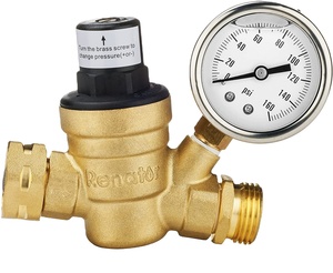 Réducteur <span class=keywords><strong>de</strong></span> <span class=keywords><strong>pression</strong></span> d'<span class=keywords><strong>eau</strong></span> réglable sans plomb Green Valve pour camping-car avec manomètre – Vente directe usine - Product Image 1