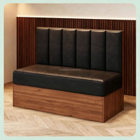 Ensemble de banquettes de restaurant style Mid-Century Modern, banquette en cuir capitonné, table en bois, chaises en rotin