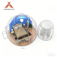 Dôme géodésique préfabriqué rond en polycarbonate PC Kawagebo Kamp (KK) de 5 m + 2,5 m de diamètre, type igloo, avec salle de bain