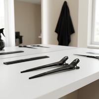 Pince à cheveux plate noire, une pièce, pour coiffure, en aluminium électroplaqué, pour salon de coiffure
