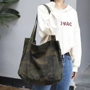 2022 модная индивидуальная Экологически чистая Женская Холщовая Сумка-мешок с винтажным камуфляжным принтом, сумка-тоут для путешествий и покупок для девочек