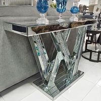 Table console moderne argentée avec finition miroir en cristal diamant vente directe d'usine pour meubles décoratifs de salon