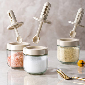Hogar cocina plástico vidrio integrado cuchara cubierta telescópica especias sal condimento botella de almacenamiento tarro - Product Image 5