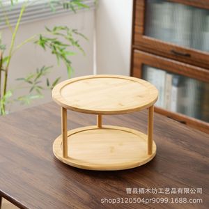 Bamboo Storage <b>Rack</b> Double Layer <b>Rotating</b> <b>Spice</b> Organizer For Kitchen Desktop Organization Multifunctional Makeup Storage - Product Image 2