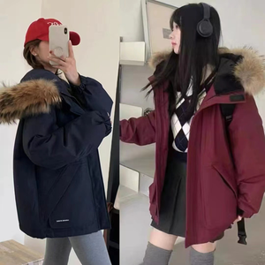 Manteau d'hiver en duvet avec col en fourrure vintage pour femmes, mode décontractée, ample, vêtements de travail, chaud, manteau de couple - Product Image 6