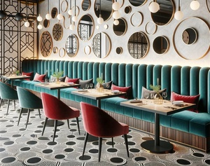 Cao trở lại màu xanh lá cây Dài Nhà hàng ghế sofa với phần còn lại ánh sáng sang trọng bánh pizza thức ăn nhanh nhà hàng vuông bàn ăn và ghế - Product Image 3