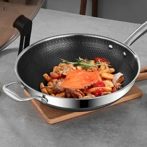 Utensilios de cocina antiadherentes de acero inoxidable 304 wok, panal de pfanmen, bandeja de arena