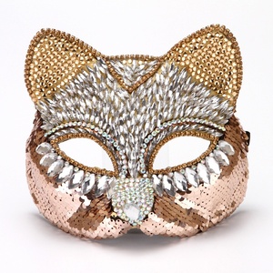 <span class=keywords><strong>Masque</strong></span> vénitien demi-visage en plastique orné de diamants, exquis et haut de gamme, motif chat et renard, <span class=keywords><strong>fait</strong></span> <span class=keywords><strong>main</strong></span> - Product Image 1