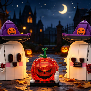 Lot de briques de construction DIY Halloween en gros : Fantôme Kawaii avec chapeau de sorcière, esprit citrouille MOC – Cadeaux de fête festifs - Product Image 2