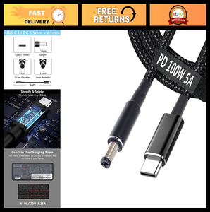 Câble de charge USB Type C PD 100W, cordon de charge USB C, convertisseur de prise USB C vers adaptateur d'alimentation pour ordinateur portable, connecteur pour ordinateurs portables universels - Product Image 6