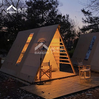 Luxury Glamping Safari All-Season Triangular Timber Tent Solid Wood Construction High Wind Resistance Single Layer