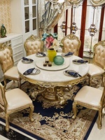 Ensemble table et chaises de salle à manger en marbre sculpté de style européen avec fonction mobile pour usage en restaurant TR05