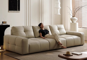 ชุดโซฟาหนังแท้ปรับระดับได้สำหรับห้องนั่งเล่นในอพาร์ทเมนต์หรูหราทันสมัย ดีไซน์พรีเมียมเพื่อความสบาย พร้อมฟองน้ำ - Product Image 4