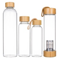 Bouteille en verre borosilicate transparent de luxe avec bouchon en bois d'acacia 500 ml/18 oz pour filles et enfants, pour boire de l'eau, du jus, des boissons