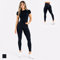 Ensemble de yoga sans couture pour femmes, 2 pièces, haut à manches courtes, leggings taille haute avec effet ventre plat, respirant, tenue de sport pour la salle de gym