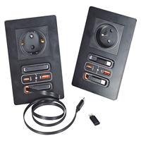 Prise murale tendance avec câble de charge rétractable, ports USB A+C 20W, panneau 16A