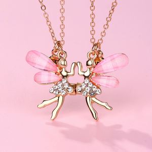 磁気エルフの蝶は、子供のためのペンダントネックレスベストフレンドジルコンピンクBFFの各ハーフチャームネックレスを引き付ける - Product Image 3