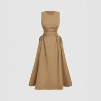 Robe longue trapèze sans manches en polyester lavé imprimé pour femme, taille élastique, style bohème décontracté, tenue d'été pour les vacances