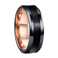 Bague en tungstène avec incrustation de fibre de carbone noire classique et élégante, plaquée or rose à l'intérieur, pour mariage, anniversaire, fête