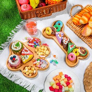 Assiettes en bambou en forme d'os de chien mignonnes, plateau à collation divisé en 5 compartiments, plat de service original pour enfants, thème animaux de compagnie - Product Image 6