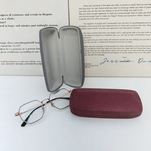Solid Color Rectangle Eyeglasses Case Grey Dark Blue Burgundy Dark <b>Brown</b> Metal Flip Design Portable Unisex <b>Storage</b> <b>Box</b> - Product Image 3