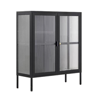 Armoire de rangement multifonctionnelle en acier pour salon buffet design porte vitrée bibliothèque vitrine Noir