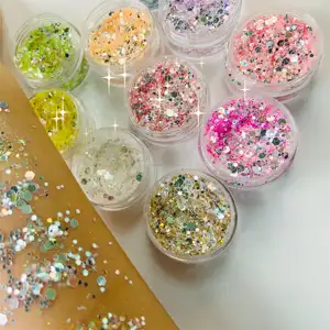 Hete Verkoop Schittert Helder Als Diamant Iriserende Nagel Glitter Poeder Bulk Regenboog Opaal Chunky Mix Glitter Poeder