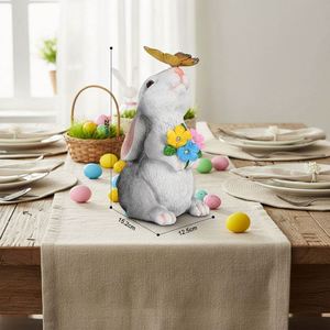 Figurine de lapin en résine à LED solaire écologique, lumineuse, pour jardin, avec papillons et fleurs, décoration extérieure – Meilleure vente - Product Image 4