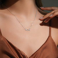FUAMAY Delicado Collar con Colgante de Símbolo de Pez Ichthys de Plata 925, Chapado en Oro/Rodio de 18K, Completamente Pavimentado con Circonitas Cúbicas, Regalo de Cumpleaños, Venta al por Mayor
