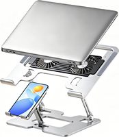 Support d'ordinateur portable ergonomique 2-en-1 en acier au carbone avec ventilateurs, réglable, pour bureau, et support de téléphone – Nouveauté en gros