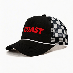 Casquette de camionneur unisexe 5 panneaux imperméable style urbain avec logo personnalisé, pour sports de plein air, avec corde, mousse, maille et motif dessiné à la main - Product Image 3