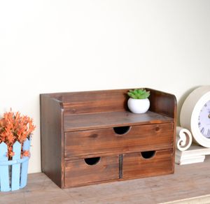 ที่จัดระเบียบลิ้นชักไม้ไผ่แบบปรับได้ 3 ช่อง สำหรับจัดเก็บของใช้ในบ้าน พร้อมชั้นวางของ ที่จัดระเบียบโต๊ะทำงาน และชั้นวางจดหมาย - Product Image 1