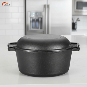 Cocotte et poêle <span class=keywords><strong>en</strong></span> <span class=keywords><strong>fonte</strong></span> pré-assaisonnée XL 2-<span class=keywords><strong>en</strong></span>-1 <span class=keywords><strong>avec</strong></span> <span class=keywords><strong>couvercle</strong></span>, finition antiadhésive, pour cuisine, restaurant et camping, 5QT - Product Image 1