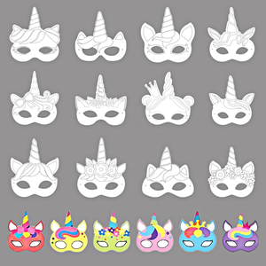 Enfants bricolage dessin jouet bleu Scratch visage-masque licorne Style magique arc-en-ciel papier à gratter masque enfants bricolage jouets - Product Image 3