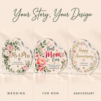 Plaque commémorative en acrylique en forme de cœur, personnalisée, cadeau pour Noël, mariage, couple, décoration de table à la maison