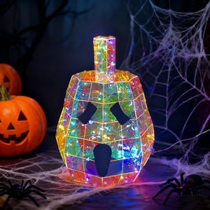 Décoration de citrouille d'Halloween prismatique irisée avec éclairage LED, citrouille Jack-o'-lantern effrayante pour fête festive, utilisation intérieure et extérieure - Product Image 1