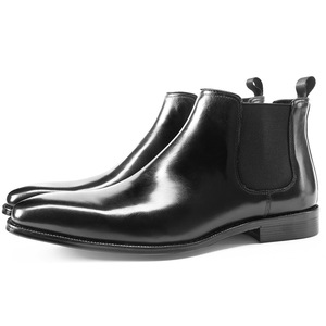 Bottes Chelsea en cuir véritable noir à bout pointu, chaussures habillées pour hommes, à enfiler, pour le bureau et la carrière, toutes saisons, semelle extérieure en caoutchouc - Product Image 5