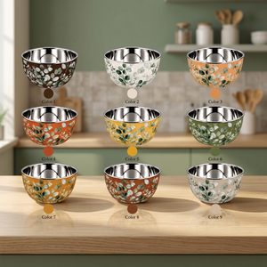 Floral Stainless <b>Steel</b> <b>Bowl</b> Decorative Mixing Serving <b>Bowl</b> with Leaf Pattern for Kitchen Dining - Product Image 1