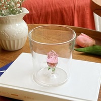 350ml 3D Base Rose Rose Fleur Tasse En Verre Verre Borosilicate Tasse À Café En Gros Jus Boisson Eau Lait Thé Tasse En Verre