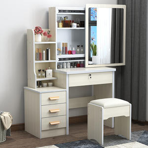 Vente en gros de coiffeuse en mélamine blanche simple avec miroir à LED pour <span class=keywords><strong>chambre</strong></span> à coucher, <span class=keywords><strong>petite</strong></span> table de maquillage pour femme <span class=keywords><strong>adulte</strong></span>, hôtel, salle de bain, rangement - Product Image 4