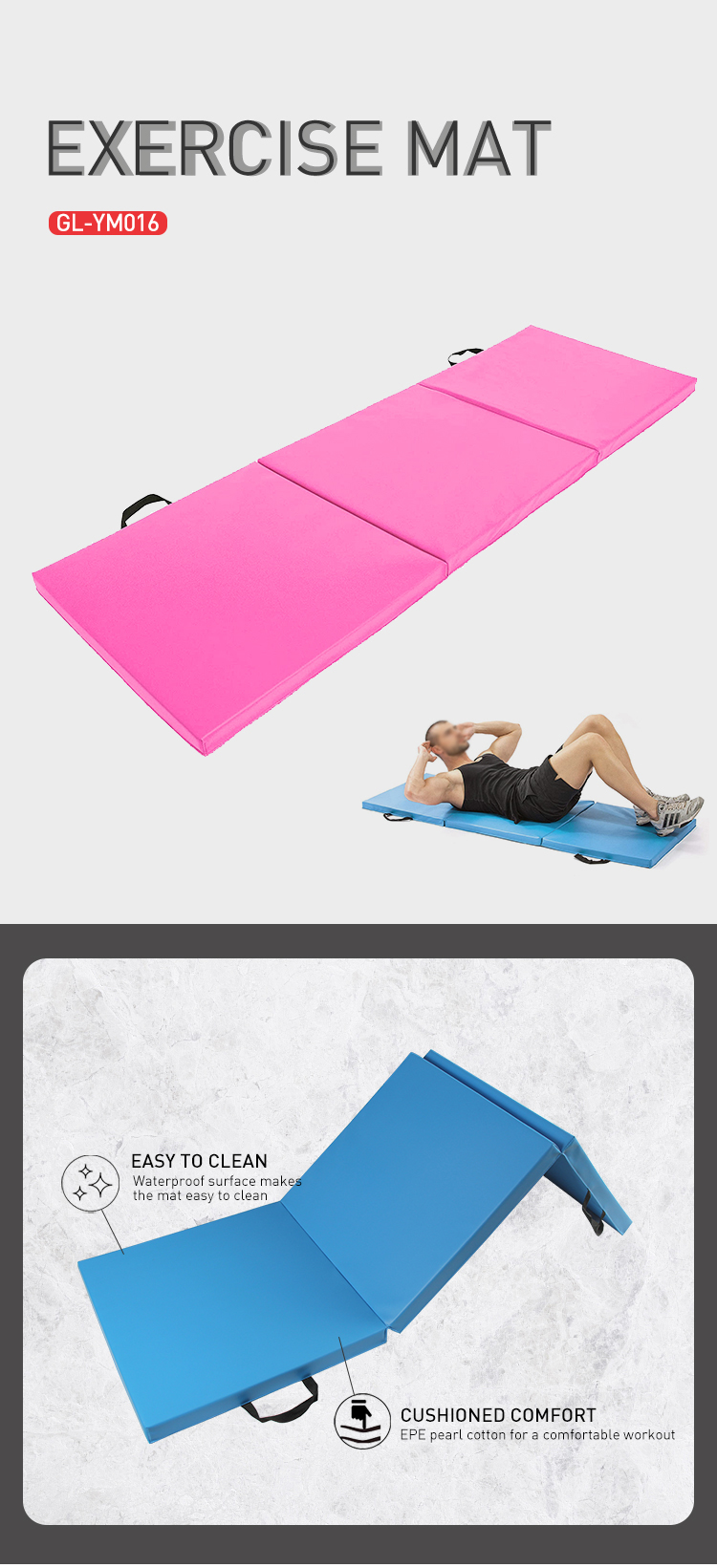 Guli Fitness 60cm 180cm Yoga Mat Pu Leather Tumbling 3 Folding Mats