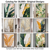 Grande peinture murale en acrylique texturée 3D, feuille de bananier peinte à la main, plante verte abstraite, toile pour salon, hôtel, décoration intérieure