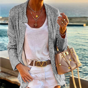 Women's <b>Sequined</b> Long Sleeve Blazer <b>Jacket</b> Gold Slim Fit Autumn Winter Elegant Coat - Product Image 2